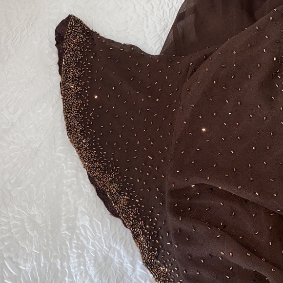 Jkara Beaded Bodice V-Neck Short Sleeve Faux Wrap Gown - Picture 7 of 12